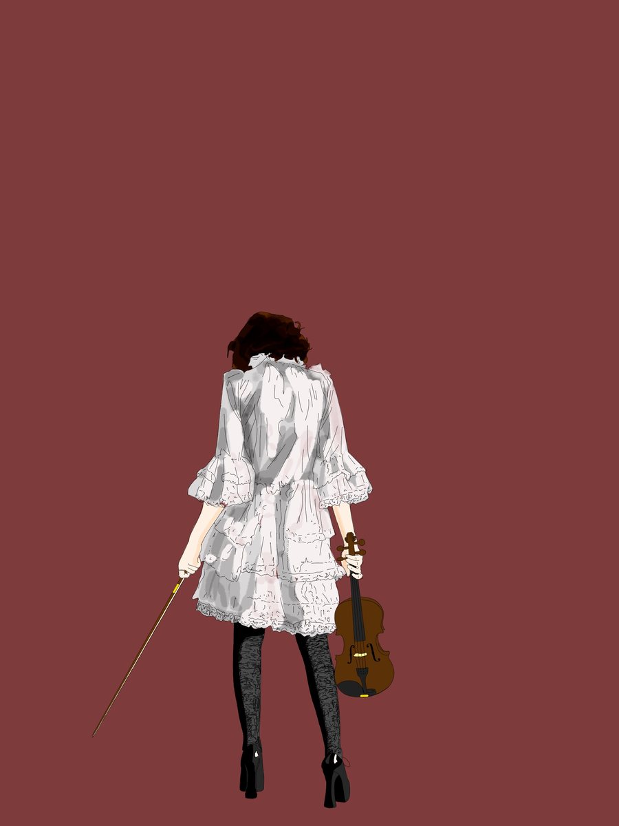 Digital illustration of a violinist in a white coat, seen from behind